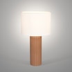 Lampa stołowa mokka-beż wys. 51 cm zaświecona, widoczna od przodu.