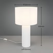 Lampa stołowa biała z wymiarami, widoczna od przodu.