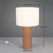 Lampa stołowa mokka-beż z wymiarami, widoczna od przodu.