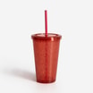 Kubek plastikowy ze słomką czerwony 500 ml - 1