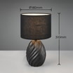 Lampa stołowa czarna z wymiarami widoczna od frontu.