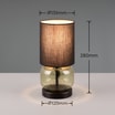 Lampa stołowa z abażurem czarno-zielona z wymiarami, widoczna od przodu.