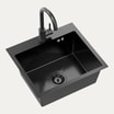 Komplet zlewozmywak QUADRON czarny AVENIR BOX 50X45 cm z baterią - 1