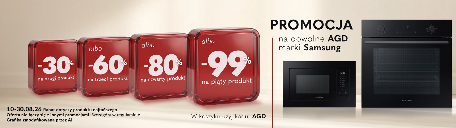  Rabat 30% na drugi, 60% na trzeci, 80% na czwarty albo 99% na piąty sprzęt AGD marki Samsung