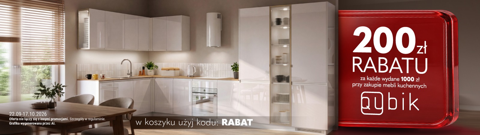 200 zł rabatu za każde wydane 1000 zł przy zakupie mebli kuchennych Qubik 
