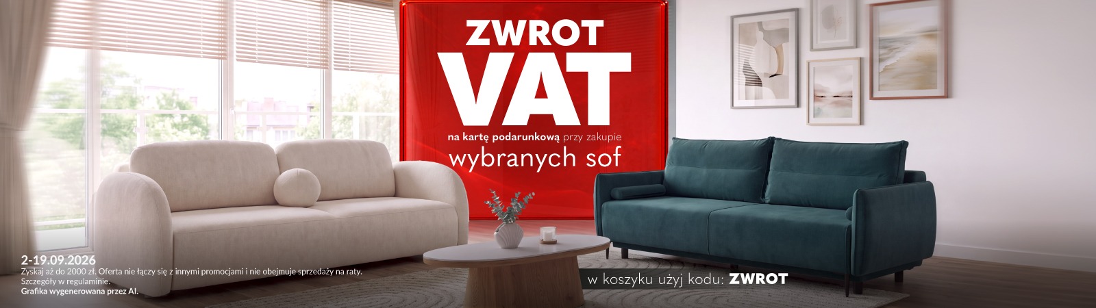 Zwrot VAT na kartę podarunkową przy zakupie wybranych sof Zwrot VAT na kartę podarunkową przy zakupie wybranych sof