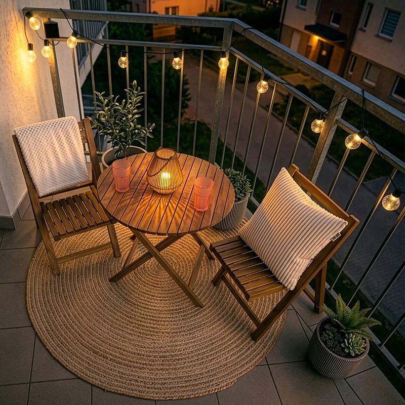 Widok od góry na balkon w bloku.