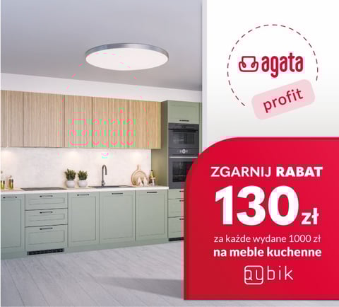 Agata Profit 130 zł rabatu za każde 1000 zł wydane na zakup mebli kuchennych Qubik