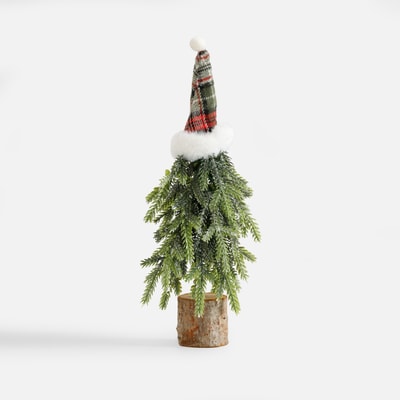 Dekoracja choinka w czapce, zielono-biała, 30 cm