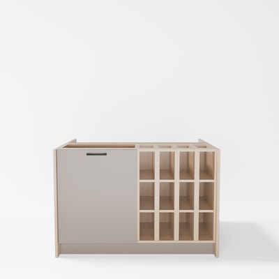 Wyspa kuchenna, SALVINA, 2 szafki 60 cm z półkami standardowymi oraz na wino, korpus dąb cremona, fronty clay grey, bez blatu