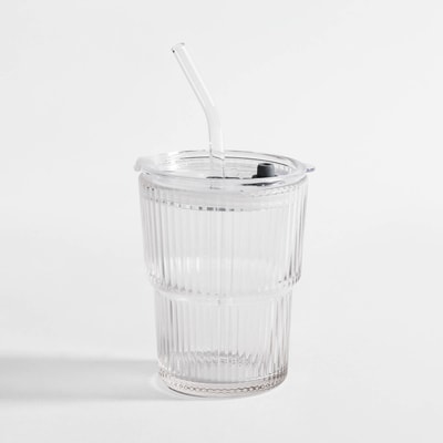 Szklanka ze słomką i pokrywką 350 ml