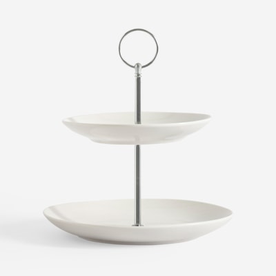 Patera porcelanowa 2-poziomowa biała 20,9x25 cm