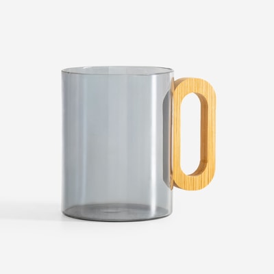 Kubek szklany z bambusowym uchem szary 400 ml