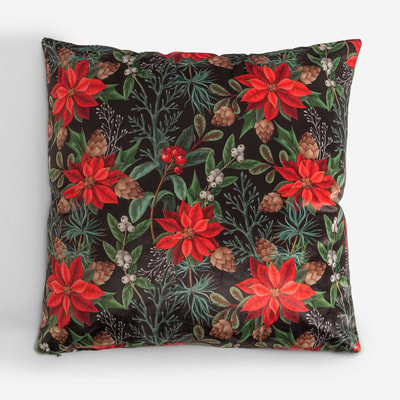 Poszewka świąteczna czarna 45x45 cm POINSETTIA