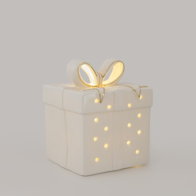 Dekoracja ceramiczna PREZENT LED biały 15 cm