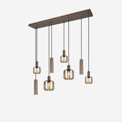 MATARO lampa wisząca prostokątna podstawa 8 kloszy bursztynowa