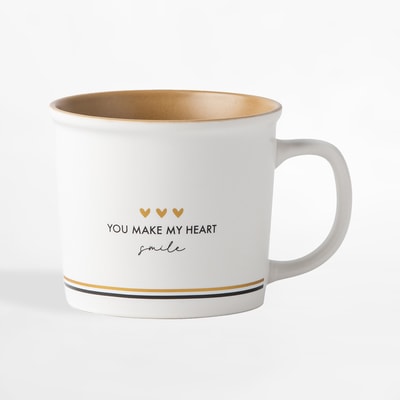 Kubek porcelanowy YOU MAKE MY HEART SMILE biały 370 ml
