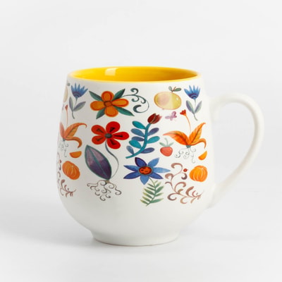 Kubek porcelanowy, w kwiaty, 530 ml