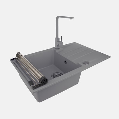 Komplet - zlewozmywak CANTO 130 z baterią GALLA i matą ALLROUND beton