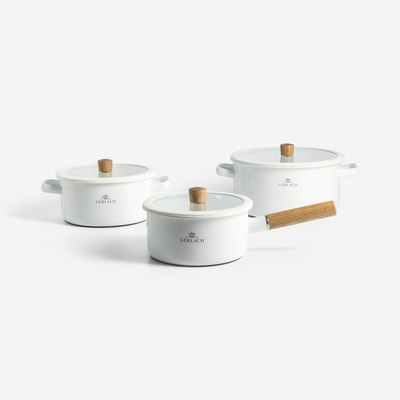 Komplet garnków GERLACH z pokrywkami NATUR ENAMEL biały