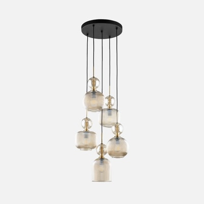 Lampa wisząca 5 kloszy okrągła podstawa SOPHIA COGNAC