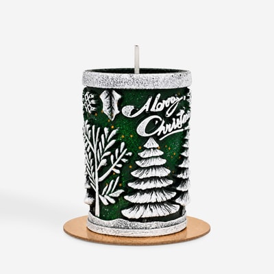 Świeca świąteczna zielona 6x9 cm MERRY XMAS