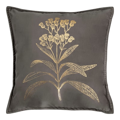Poszewka welurowa z motywem roślinnym szara HERBS 45x45 cm