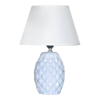 Lampa stołowa z abażurem niebiesko-biała 38 cm