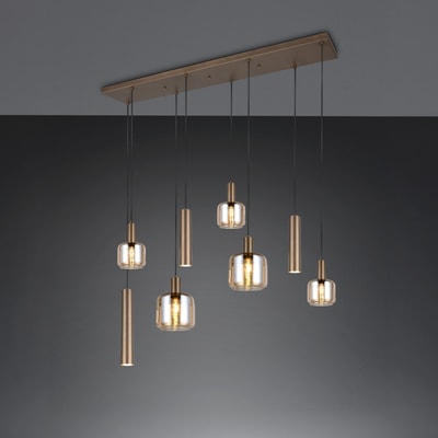Lampa wisząca prostokątna podstawa 8 kloszy bursztynowa MATARO