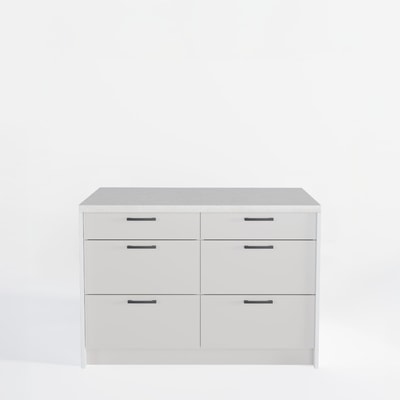 Wyspa kuchenna, SALVINA, 2 szafki 60 cm, 6 szuflad, korpus biały, fronty kaszmir, blat crema limestone