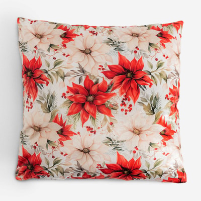 Poszewka świąteczna biało-czerwona 45x45 cm POINSETTIA
