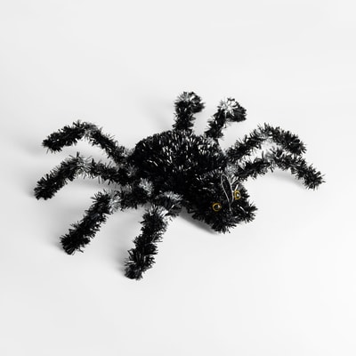Dekoracja halloween PAJĄK czarno-srebrny 45 cm