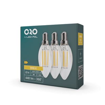 Komplet 3 żarówek LED E14 barwa ciepła C35-FL-4W-WW
