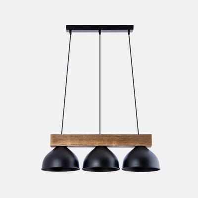 Lampa wisząca industrialna 3 klosze drewno jasne/czarna W-DR
