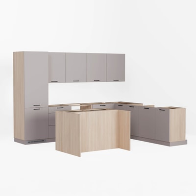 Zestaw kuchenny SALVINA narożny z wyspą długość 3,05x2,55 m dąb cremona, clay grey, bez blatów