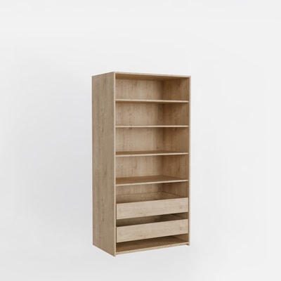 Szafa otwarta ADBOX z półkami szufladami i nadstawką dąb artisan 100x249,6x60 cm