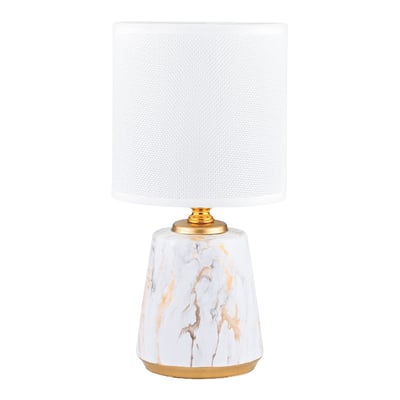 Lampa stołowa z abażurem biało-złota 27 cm