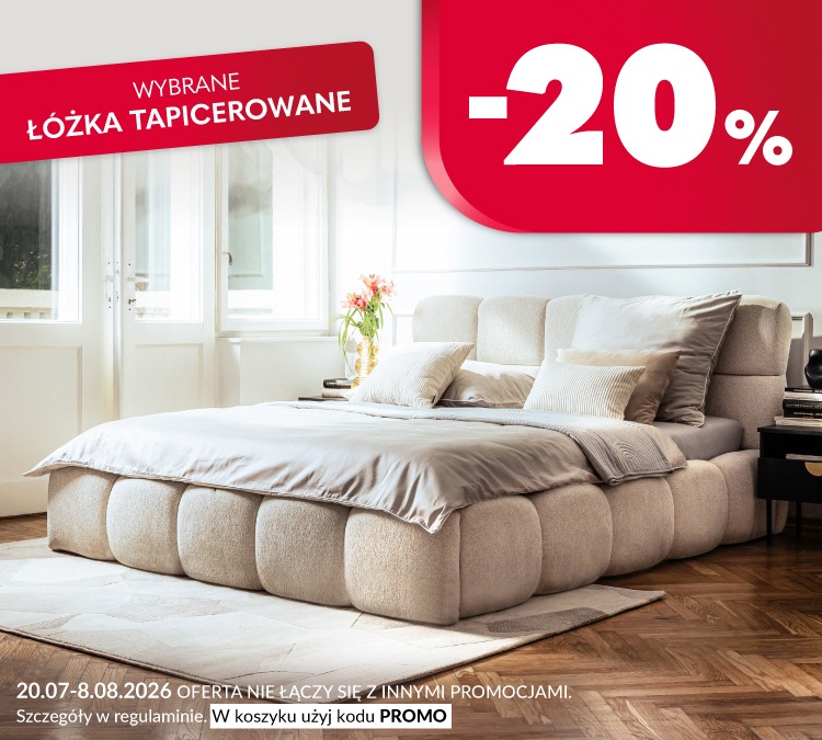 Baner informacyjny: Wybrane łóżka tapicerowane -20%. Oferta nie łączy się z innymi promocjami. Szczegóły w regulaminie. W koszyku użyj kodu Promo. Promocja trwa od 20 lipca do 8 sierpnia 2026 roku.		