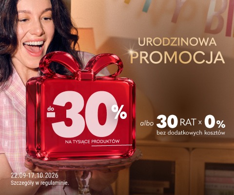 Baner promocyjny: rabaty do 30% na tysiące produktów albo 30 rat 0%. Promocja trwa od 22 września do 17 października 2026 roku.