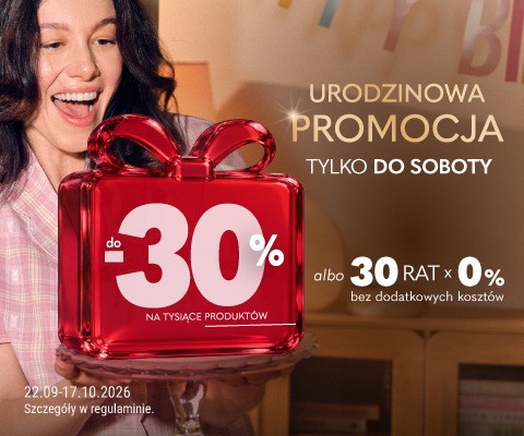 Baner promocyjny: rabaty do 30% na tysiące produktów albo 30 rat 0%. Promocja trwa od 22 września do 17 października 2026 roku.