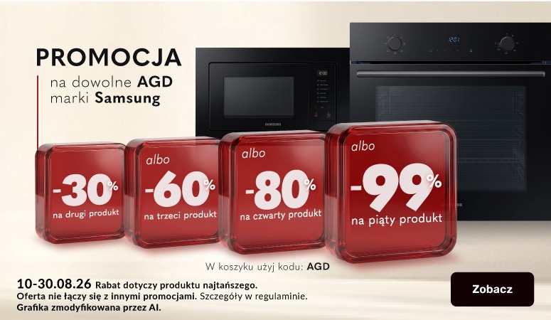 AGD Samsung  w promocji: drugi 30% taniej, albo trzeci 60% taniej, albo czwarty 80% taniej, albo piąty produkt 99% taniej