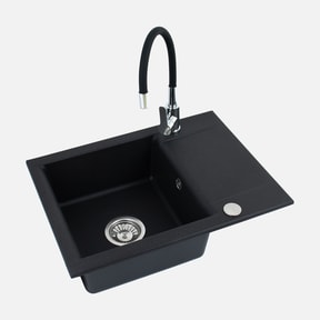 Komplet zlewozmywak granitowy czarny ALVEUS SHOT 59x44 z baterią elastyczną