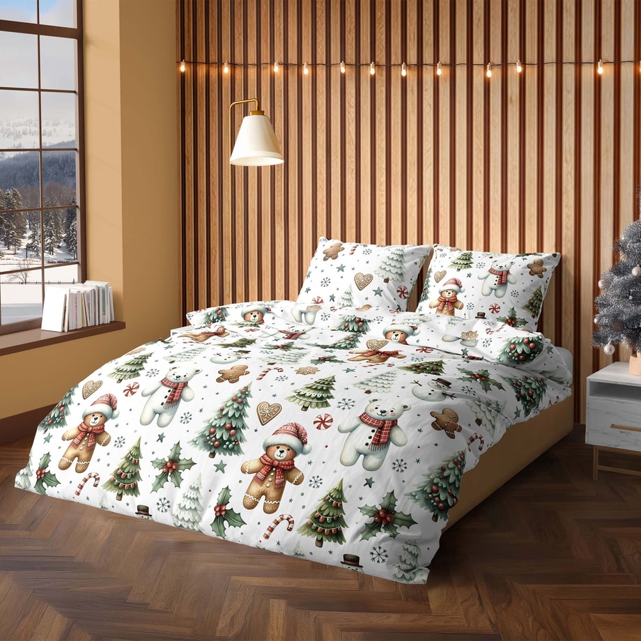 Pościel świąteczna bawełniana CHOINKI 160x200 cm JINGLE BELLS