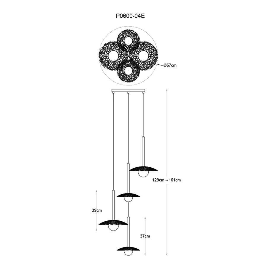 Lampa wisząca 4 klosze złota NICOSIA 161 cm