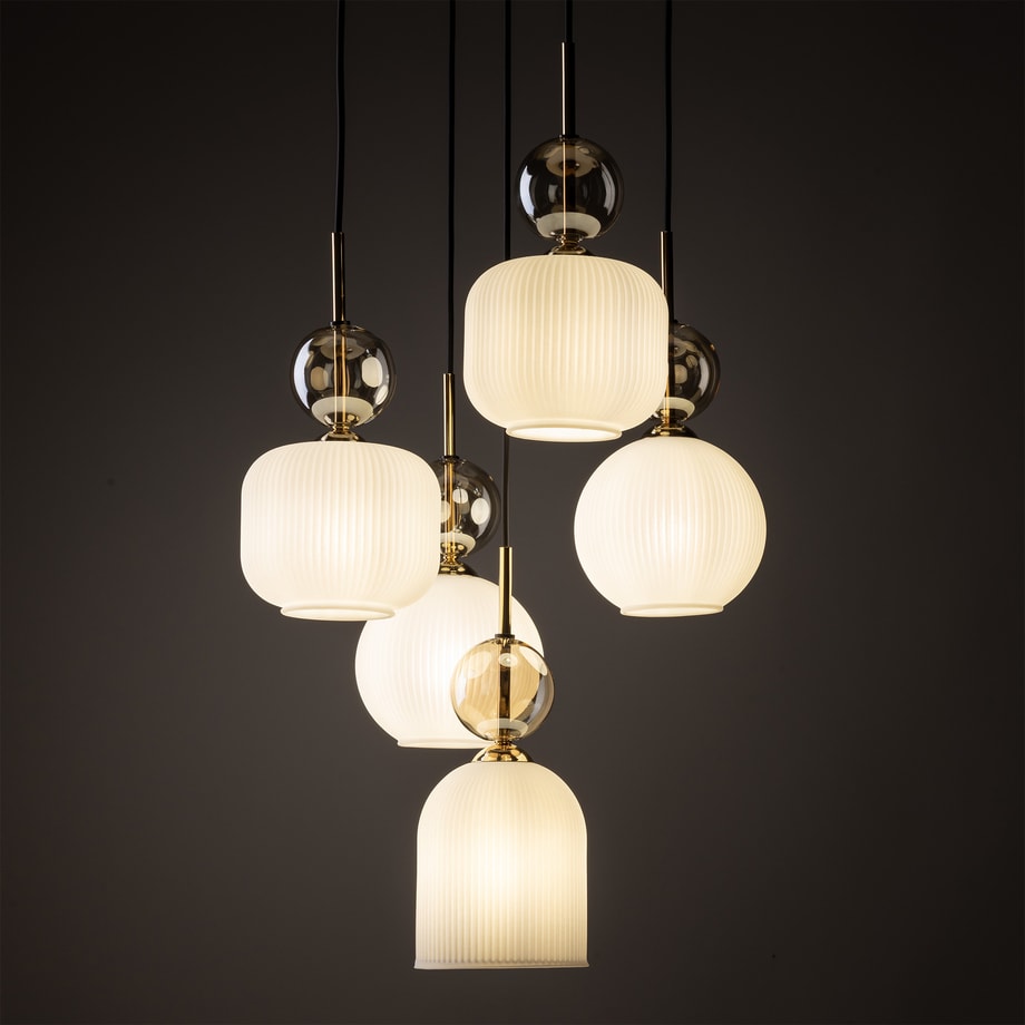Lampa wisząca z 5 kloszami biało-czarna SOPHIA
