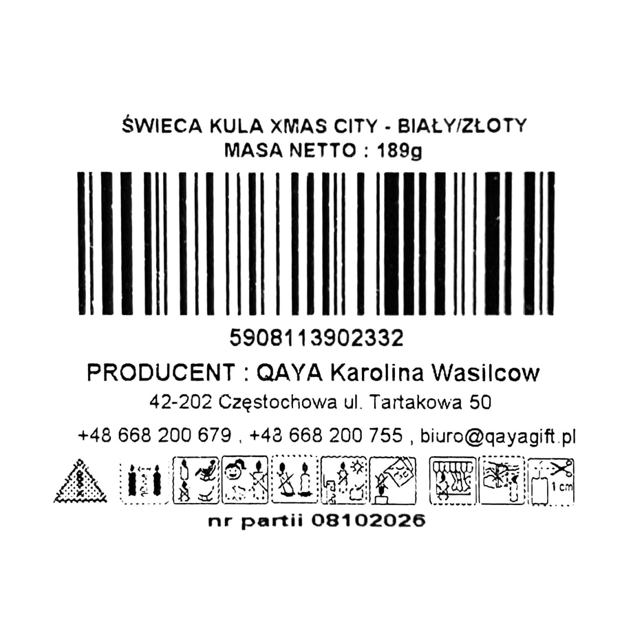 Świeca kula biało-złota 7 cm XMAS CITY