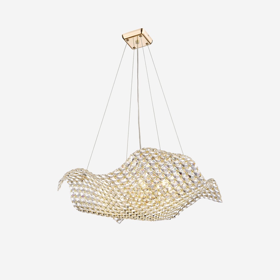 Lampa wisząca z kryształowym kloszem złota TIARA 