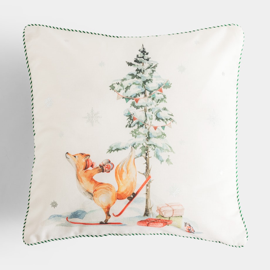 Poszewka świąteczna lisek biała 45x45 cm WINTER FOREST 