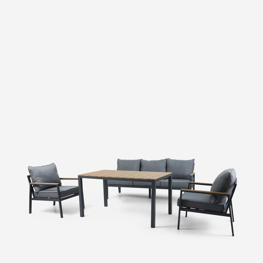 LEVIDO komplet ogrodowy sofa 2 fotele i stół ciemnoszary