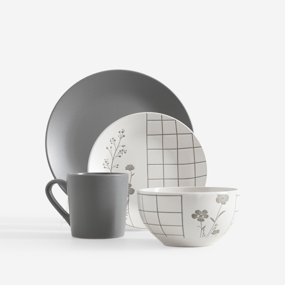 GRID GRAY komplet obiadowy szary 16 elementów